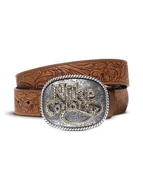 Nike Country Rhinestone Plaque Buckle Embossed Leather Belt - Brown - Size L